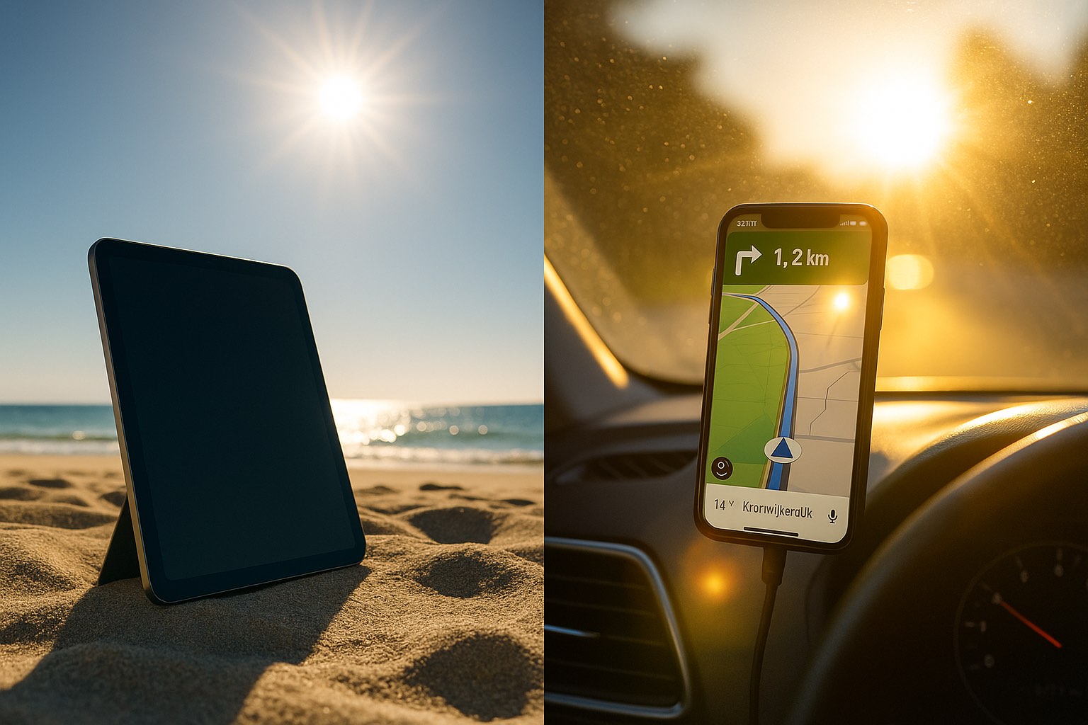 iphone en iPad midden in de zon