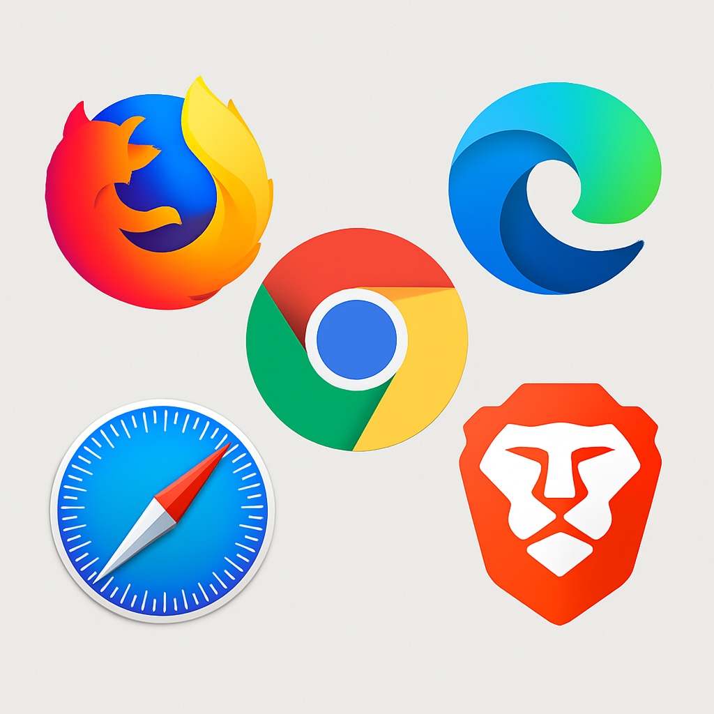 logo's van 5 verschillende browsers