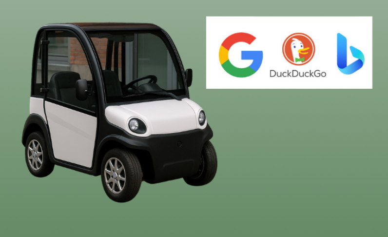 kleine stadsauto wordt vergeleken met een normale zoekmachine