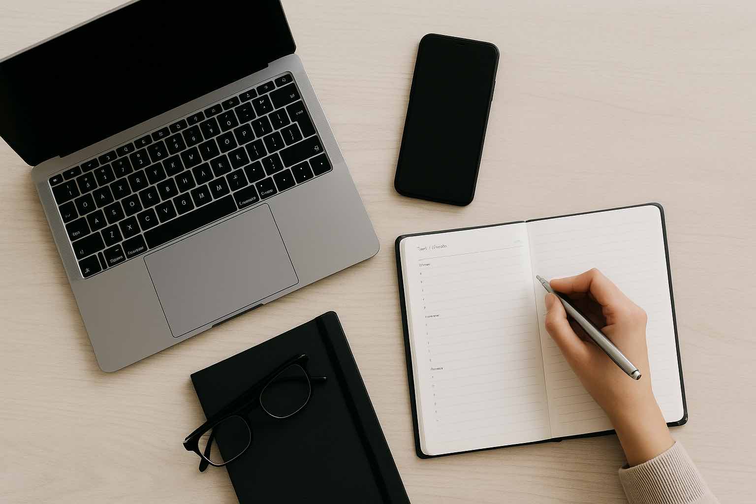 MacBook, telefoon en agenda